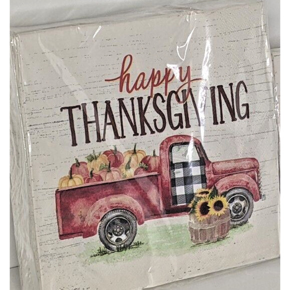 Thanksgiving Fall Autumn Napkins Paper Dinner and Cocktail Red Truck NEW - Picture 2 of 3